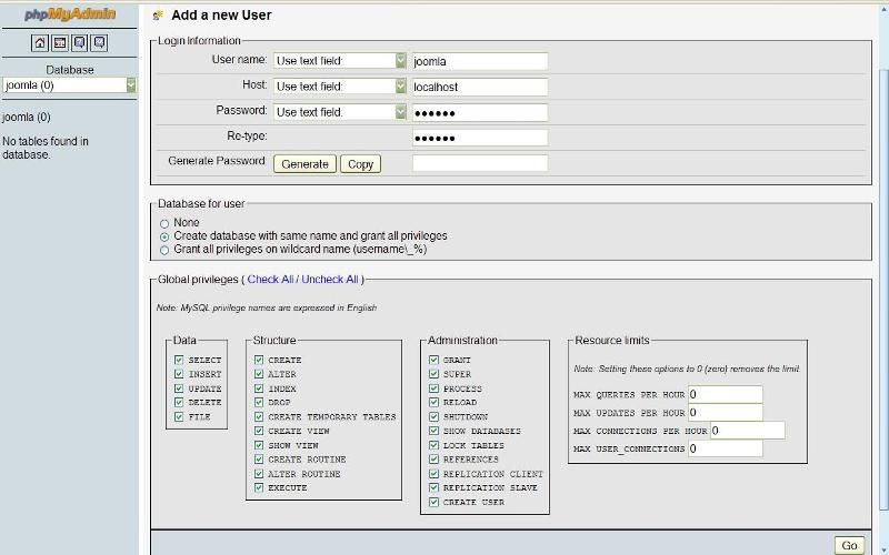 Kullanıcı Veritabanı Oluşturma